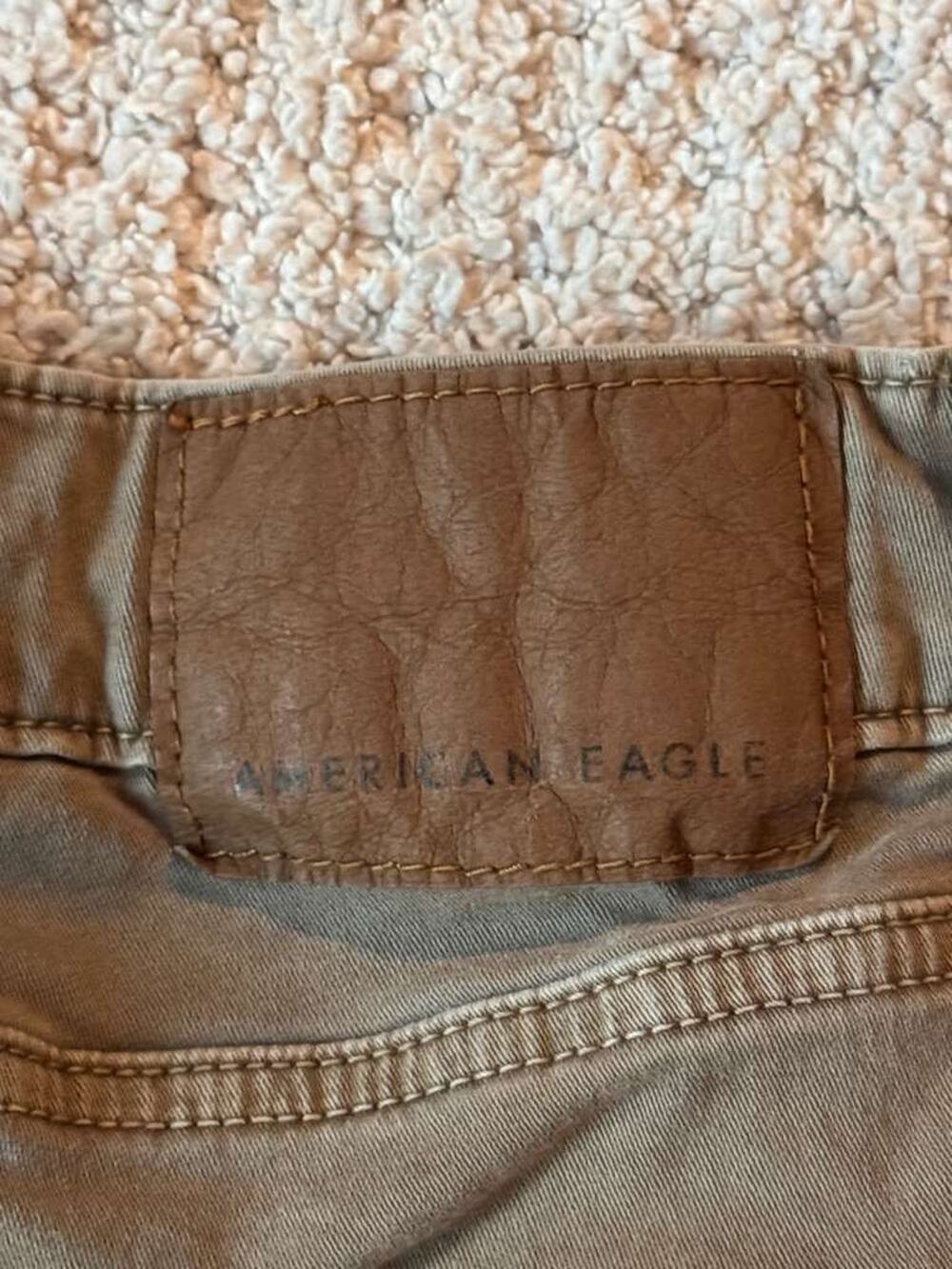 American Eagle Flex Khaki Pants Mens 36x30 Slim Straight Stretch Tan Logo Patch